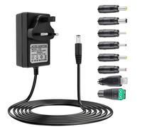 12V 3A Power Supply Adapter 36W Universal AC DC Cable with 8 Tips Connectors Regulated UK Plug Charger 100-240V 50-60Hz for Household Electronics LED Strip Camera Router Laptop Monitor TV Box Printer