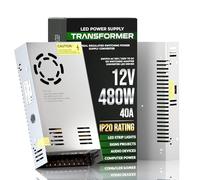12V 40A 480W Switching Power Supply, AC 110V/220V to DC 12V Regulated LED Driver Transformer, Power Adapter Converter with Cooling Fan for LED Strip Lights, CCTV, 3D Printer, DIY Electronics