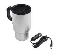12V 450ml Electric Travel Mug Car Heating Cup 450ML Stainless Steel Coffee For Vehicle Journey Road Trip Temperature Control LED Indicator Double Wall Vacuum Insulated Auto Cup Holder