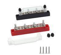 12v-48v 2 PCS Bus Bar Power Distribution Block with Cover and Ring, Dc Single Insulated Junction for Car Rv Yacht Boat Ships Red and Black Terminal Power Distribution Block Abs Zinc Alloy Brass