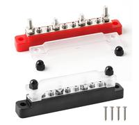 12V - 48V Bus Bar, 6 x M4 Studs 2 PCS DC Power Distribution Block Bus Bar Terminal Block with Cover Ring for Cars RVs Boat Marine Solar System (Red, Black)