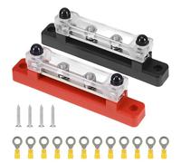 12V-48V Bus Bar Terminal Block Bus Bar Power Distribution Block Single-Row Covered Power Ground Distribution Block Heavy Duty Busbar Stud Terminal Junction Blocks for Cars RVs Ships Yachts (Red+Black)