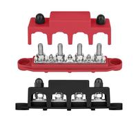 12V-48V DC Bus Bar Power Distribution Block,with 4 x M8 Terminal Studs, Heavy Duty Busbar Stud,Terminal Junction Block with Cover and Ring Terminals for Cars RVs Ships Yachts (Red & Black)