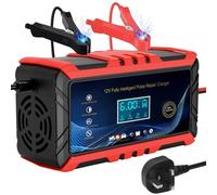12V 6A Car Battery Charger (Red & Black) Automatic Smart Fast & Trickle Charger Pulse Repair for AGM, GEL & Wet Batteries Universal Vehicle Maintainer