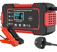 12V/6Amp Car Battery Charger, Smart Fully Automatic Battery Charger with Temperature Compensation for Most Types of Lead Acid Batteries, Red, AC Connection Required