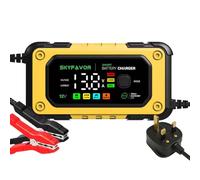 12V 7A Smart Car Battery Charger - Trickle Charger with LCD Display, Pulse Repair & Battery Maintainer - Automatic Charging for Motorcycle, ATV, Lawn Mower, AGM/GEL/Wet Lead Acid Batteries Yellow/Red