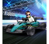 AIYAPLAY Aston Martin Licensed 12V Electric Go Kart, Kids Racing Kart with Bluetooth, 4 Suspension Wheels, Remote Control, Music Lights Horn, for 3-6 Years, Green