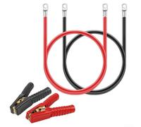 12V Battery Cable Pair with 5AWG Wire Thickness, M8 Eyelet Terminals and Crocodile Clips, 50cm Long for Use in Automotive and Solar Battery Systems