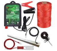 12v Battery Powered Electric Fence Energiser XSTOP BA80 10Km Range, 0.6 Joule Output with 200m Polywire and 25 Isolator Screws, Weatherproof Kit Includes Leads and Earth Stake