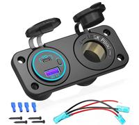 12V Cigarette Lighter Socket Panel: Dual Quick Charge 3.0 USB 300W Waterproof Adapter Demultiplexer with Built-in Switch, 15A Fuse, and Voltmeter(Black)