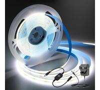 12V COB LED Strip, 5M Cool White 6000K Cuttable Tape Light with Power Supply, CRI93+ High Bright Dotless Dimmable Flexible Light for Bedroom Living Room Kitchen Cabinet White Elephant Lighting Project