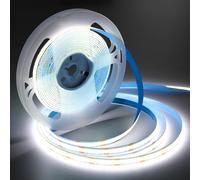 12V COB LED Strip Light, 5M Cold White 6000K Cuttable LED Tape Lights, 8mm Width, CRI 93+ Super Bright Dotless Flexible Dimmable Lights for Bedroom TV Cabinet Mirror Stairs Kitchen Home Decor(No Plug)