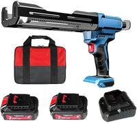 12V Cordless Double Tube Caulking Gun, 8000N Thrust Electric Epoxy Applicator, Dual Component Cartridge Sausage Gun with 2 Li-ion Batteries & Charger (UK Plug)