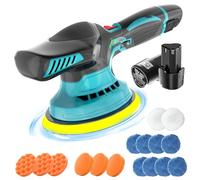 12V Cordless Polisher, 15cm Dual Action Car Buffer with 2X 3000mAh Batteries, 6-Speed 2500-6000RPM, 18 Attachments for Auto, Leather, Wood, Glass Care