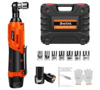 12V Cordless Ratchet Wrench Kit with 7 Impact Sockets, 3/8” Inch Electric Ratchet Wrench, Compact 90° Angle Wrench with LED Work Light, 2*1500mAh Li-Ion Batteries Power Ratchet Wrench for Car Repair