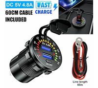 12V Dual USB 4.8A Fast Car Charger Socket with LED Digital Voltmeter and ON/OFF Button for Cars, Trucks, Motorcycles, Boats and RVs
