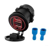 12V Dual USB Charger with Waterproof Rubber Cover and Intelligent Charging for Outdoor Use (Red)