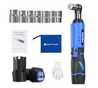 12V Electric Ratchet Wrench Kit 3/8", Cordless Electric Ratchet Wrench Set with 2 * 1500mAh, Electric Cordless Ratchet, with Fast Charger + LED Light, for Car Repair, DIY Projects