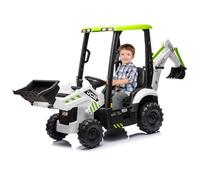 12V Electric Ride on Tractor for Kids, 4-in-1 Ride on Digger and Excavator with Shovel, Bulldozer & Dumper, 2.4G Remote Control, Horn & Music, Battery Powered Tractor Toy for Boys Girls Age 3+ White