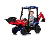 12V Electric Ride on Tractor for Kids, 4-in-1 Ride on Digger and Excavator with Shovel, Bulldozer & Dumper, 2.4G Remote Control, Horn & Music, Battery Powered Tractor Toy for Boys Girls Age 3+ Red