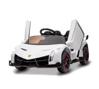 12V Elektroauto Für Kleinkinder, Lizenziertes Lamborghini Kinderfahrzeug Mit Scherentüren, Fernbedienung, Batteriebetrieben, LED-Licht, MP3-Player Und Breitem Sitz, Weiß