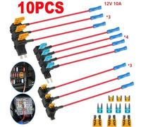 12V Fuse Adapter Kit for Automotive Use 10 PCS Includes Mini, Small, and Medium Holders