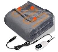 12V Heated Car Blanket Flannel Gentle Soft with 3 Time 9 Heating Settings Portable Electric Automobile Heating Throw Warm Gifts for Winter SUV RV Camping Essentials 59”x39”