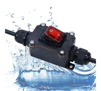 12V IP67 Waterproof Inline Cord Switch With Red LED Rocker Button - ON/OFF Toggle DC 12V-24V, 20A Power Two-Side Entry and Exit Line