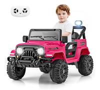 12V Kids Electric Ride on Car, Battery Powered Kids Off Road Truck with LED Lights, Music, Horn, Remote, Wireless, 2 Motors Ride on Vehicle Toy for Boys Girls 3+ Years Old (Rose Red)