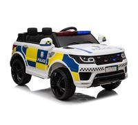 12V Kids Electric Ride On Police Car 2 Motors with Parental Remote Control Siren Flashing Lights USB Portable for 3-6 Years White