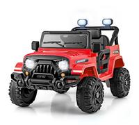 12V Kids Ride on Car, Battery Powered Electric Vehicle Truck with with Remote Control, Wireless, LED Lights, Music, Horn, 2 Motors Off Road Toy for Boys Girls 3+ Years Old (Red)