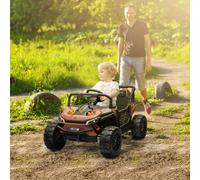 AIYAPLAY Kids Ride on Car, 12V Battery Powered Electric Truck with Remote Control, 4 Suspension Wheels, Horn, Lights, Music, USB, for Ages 3-5 Years, Brown