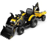 12V Kids Ride On Tractor, 3 in 1 Children Electric Car with Remote Control, Trailer, Adjustable Digging & Shovel Bucket, MP3/USB Port and Soft Start, RideOn Excavator for 3-8 (Yellow)