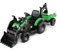 12V Kids Ride On Tractor, 3 in 1 Children Electric Car with Remote Control, Trailer, Adjustable Digging & Shovel Bucket, MP3/USB Port and Soft Start, RideOn Excavator for 3-8 (Green)