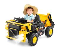 12V Kids Ride on Truck, Battery Powered Electric Dump Truck with Remote Control, Adjustable Dump Bed, Music, Extra Shovel, Bluetooth, USB, Children Ride on Construction Toy Car for Boys Girls 3+ Years