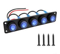 12V LED Illuminated Toggle Switch Panel with IP67 Waterproof Rating and Multi Gang Button Options from 1 to 6 for Marine and Automotive Applications (5 Blue)