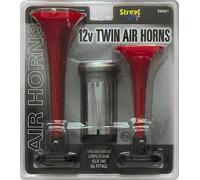 12V RED TWIN/DOUBLE CAR COMPLETE AIR HORN SET CHEX