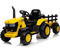 12V Ride on Tractor and Trailer, Battery Powered Electric Kids Toy Car with Remote Control, LED Lights, USB & Bluetooth Music, 6 Wheels Ride on Toys for Children Boys Girls Gift Ages 3+