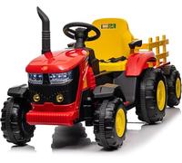 12V Ride on Tractor and Trailer, Battery Powered Electric Kids Toy Car with Remote Control, LED Lights, USB & Bluetooth Music, 6 Wheels Ride on Toys for Children Boys Girls Gift Ages 3+