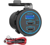 12V USB C Outlet, Two 20W USB-C PD Sockets and 18W QC3.0 Plug, 12V/24V Waterproof Power Outlet with Power Switch for Car, Golf Cart, Boat, Bus