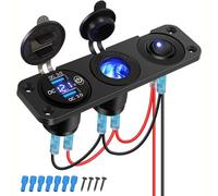 12V USB Car Charger Socket Switch Panel, QC3.0 Dual USB Power Outlet Fast Charge Adapter Cigarette Lighter Socket, LED Digital Voltmeter Toggle Switch ON/OFF for 12V/24V Car Boat Truck Caravan RV