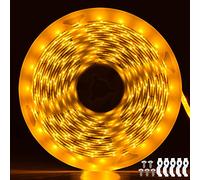 12V Yellow LED Strip Light, 16ft/5M 2835 SMD 300 LEDs Flexible Cuttable Waterproof LED Tape Light for Easter Halloween Bedroom Kitchen Gaming Room Cabinet Wardrobe TV Backlight Monitor (No Power Plug)