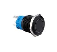 12V24V 16mm Aluminum Oxide Black Button Ring LED Illuminated Momentary/Latch Flat round head Metal Button Switch IDGTTLDF(Blue LED,6V)