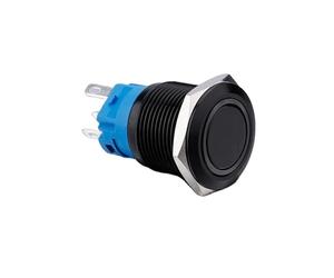 12V24V 16mm Aluminum Oxide Black Button Ring LED Illuminated Momentary/Latch Flat round head Metal Button Switch IDGTTLDF(Blue LED,6V)