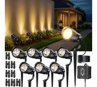 12W Dimmable Garden Lights Mains Powered with 100W Transformer Photocell Sensor and Timer, Low Voltage Garden Spike Spotlight Waterproof Electric Landscape Spotlights for Lawn Yard Path Patio