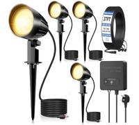 12W Garden Spotlights Mains Powered 4 in 1 LED Landscape Lights 2700K IP66 | Warm White Outdoor Low Voltage Garden Lights with Transformer Waterproof Dusk to Dawn Pathway Lights Kit for Patio Yard Lawn