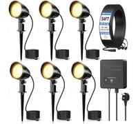 12W Garden Spotlights Mains Powered 6 in 1 LED Landscape Lights 2700K IP66 | Warm White Outdoor Low Voltage Garden Lights with Transformer Waterproof Dusk to Dawn Pathway Lights Kit for Patio Yard Lawn