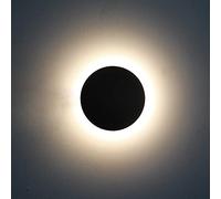 12W LED Backlit Black Circular Decorative Wall Light Aluminium Interior/Exterior Aluminium with 2 Meters Rubberised Cable, Surface Mounted, Ideal in Circulation Areas, walkways, Stairs