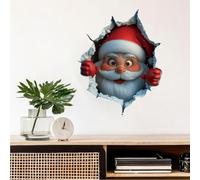 12X 10 Large Santa Claus Christmas Wall Stickers,3D Visual Break-The-Wall Santa Claus Wall Decal,Removable Winter Holiday Xmas Break Through W-All Art,Cartoon Sticker for Kids Bedroom Decoration