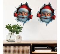 12X 10 Large Santa Claus Christmas Wall Stickers,3D Visual Break-The-Wall Santa Claus Wall Decal,Removable Winter Holiday Xmas Break Through W-All Art,Cartoon Sticker for Kids Bedroom Decoration